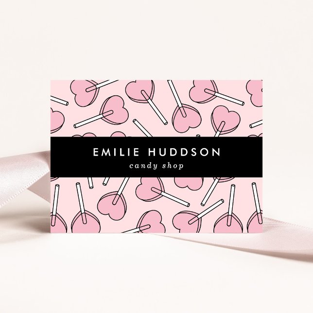 Cartão De Visita Pink Lollipops, Heart Lollipops, Lolly, Candy Shop (Criador carregado)