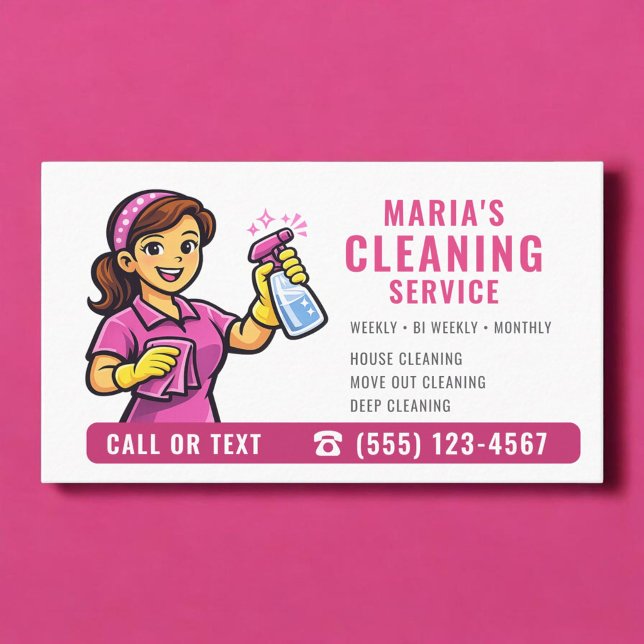 Cartão De Visita Pink Maid House Cleaning Service (Criador carregado)