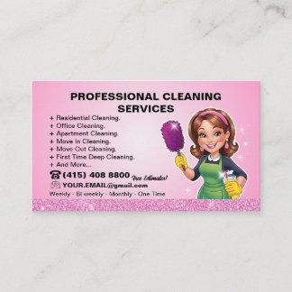Cartão De Visita Pink Maid Janitorial Lady House Cleaning Service