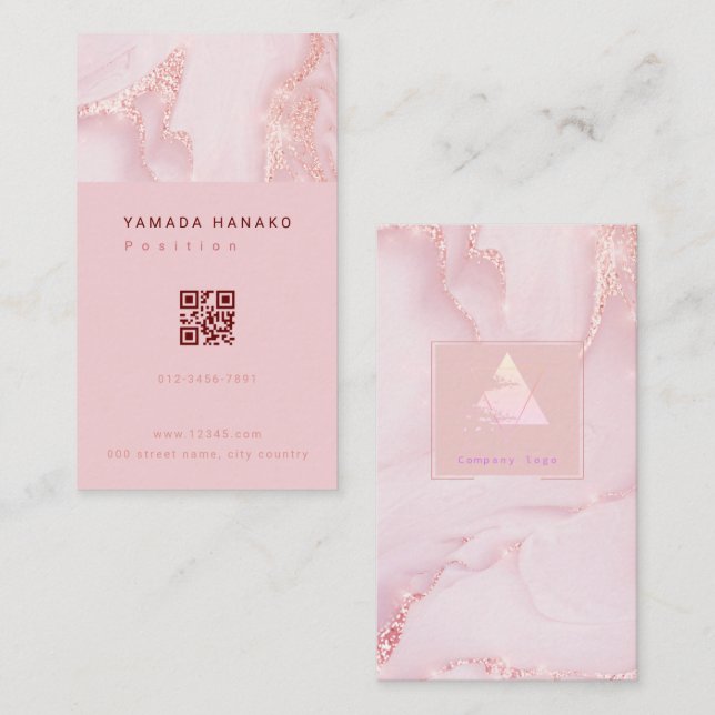 Cartão De Visita Pink marble QR business card (Frente/Verso)