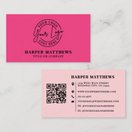Cartão De Visita Pink Modern Minimalist Logo QR Code Business Card