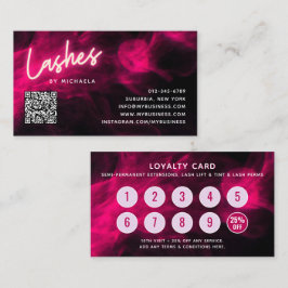 Cartão De Visita Pink Neon & Smoke Lash Salon QR Code Loyalty Card
