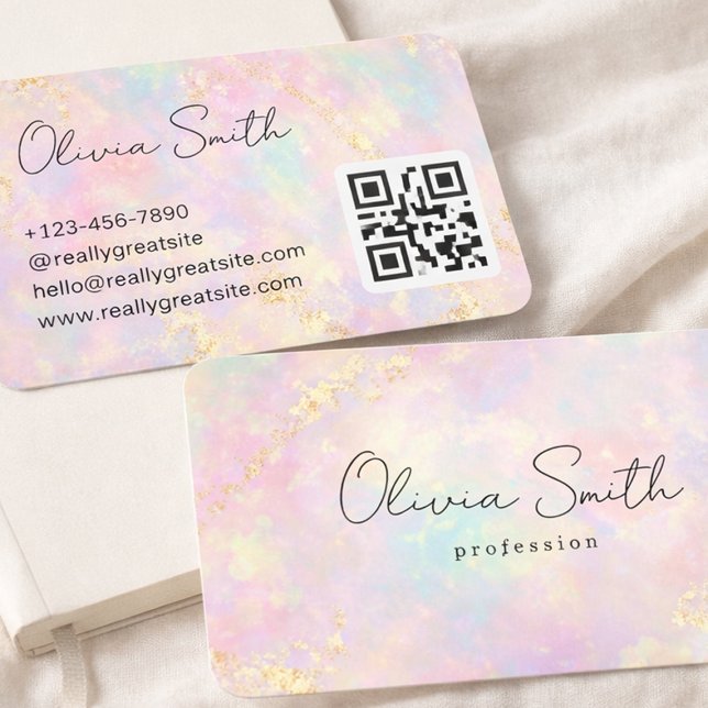 Cartão De Visita Pink Opal Gold Glitter Swirl Business Card (Criador carregado)
