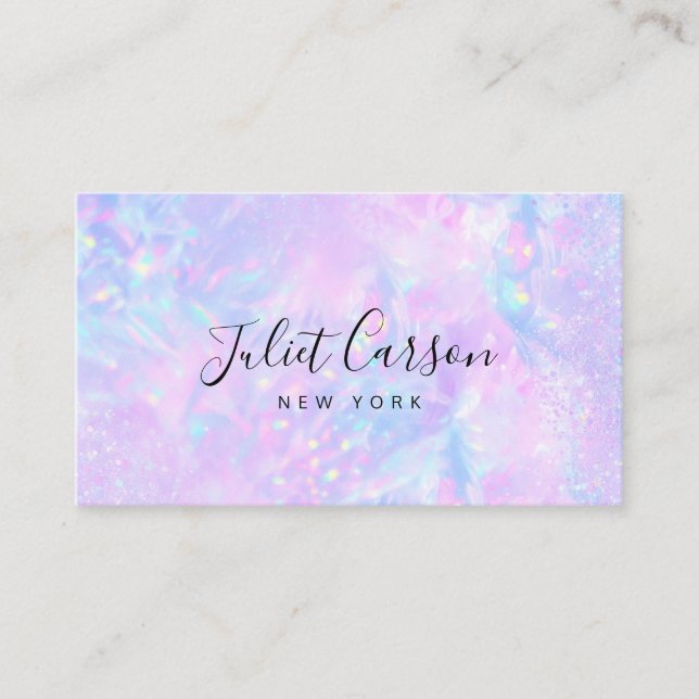 Cartão De Visita Pink Opal Holographic Glitter Business Card (Frente)