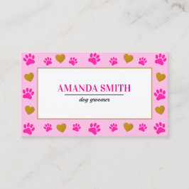 Cartão De Visita Pink Paw Prints Heart Dog Groomer Business Card