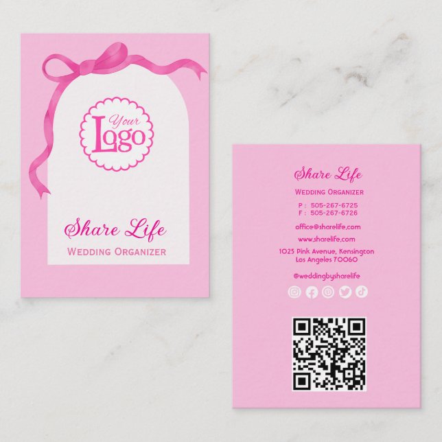 Cartão De Visita Pink Ribbon Gate Wedding Organizer Business Card (Frente/Verso)