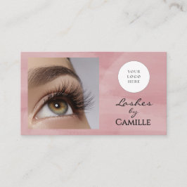 Cartão De Visita Pink Script Logo QR Code Photo Lash 