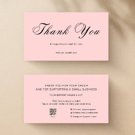 Cartão De Visita Pink Script Thank You Card QR Code Small Business