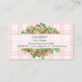 Cartão De Visita Pink Strawberry Gingham Business Card 