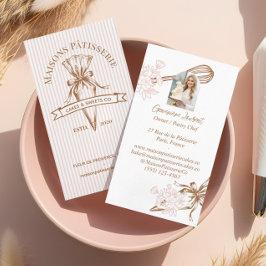 Cartão De Visita Pink Stripe Floral Baking Utensils Pastry Bakery 