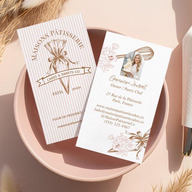 Cartão De Visita Pink Stripe Floral Baking Utensils Pastry Bakery  (Pink Stripe Floral Baking Utensils Pastry Bakery Business Card)