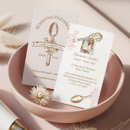 Cartão De Visita Pink Stripe Floral Spoon Pastry Cakes Bakery Chef