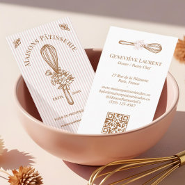 Cartão De Visita Pink Stripe Floral Whisk Baking Utensil Bakery