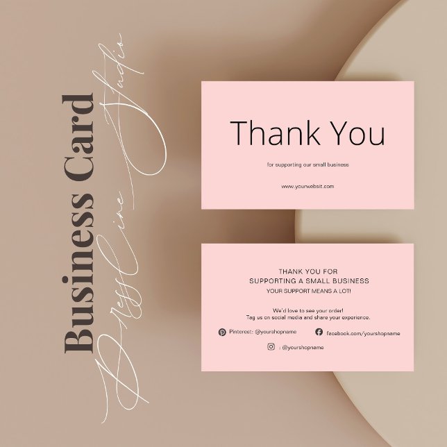 Cartão De Visita Pink Thank You Card Social Media Small Business (Criador carregado)