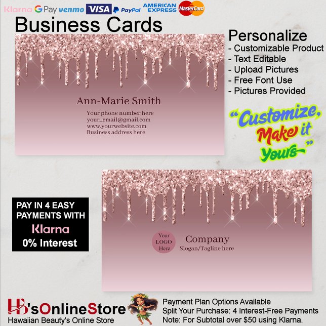 Cartão De Visita Pink Trendy Drip Sparkle Glitter (Pink Trendy Drip Sparkle Glitter Business Card.)