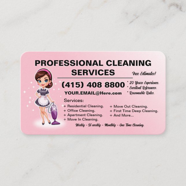 Cartão De Visita Pink Vacuum Cleaning Business Card House Cleaning  (Frente)