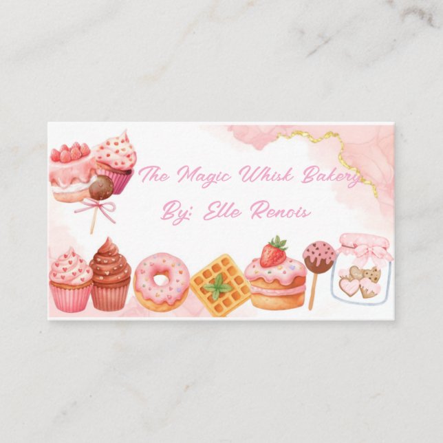 Cartão De Visita Pink Watercolor Bakery Business Card  (Frente)