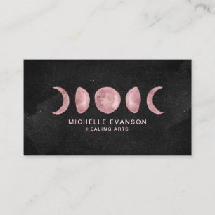Cartão De Visita Pink Watercolor Moon Phase Energy Healer