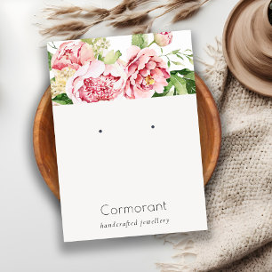 Cartão De Visita Pink Watercolor Peony Floral Stud Earring Display