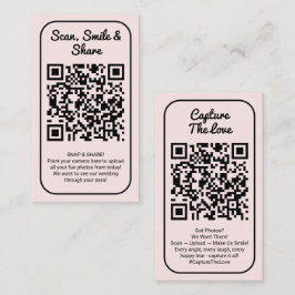 Cartão De Visita Pink Wedding Photo Sharing Capture Love QR Code 