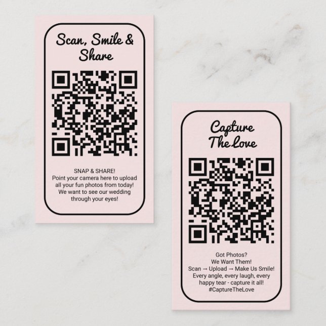 Cartão De Visita Pink Wedding Photo Sharing Capture Love QR Code  (Frente/Verso)