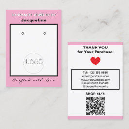 Cartão De Visita Pink White Logo Jewelry Earrings QR Code