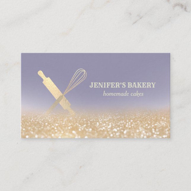 Cartão De Visita Pino rolante de ouro, ouro, uísque, padaria de coz (Frente)