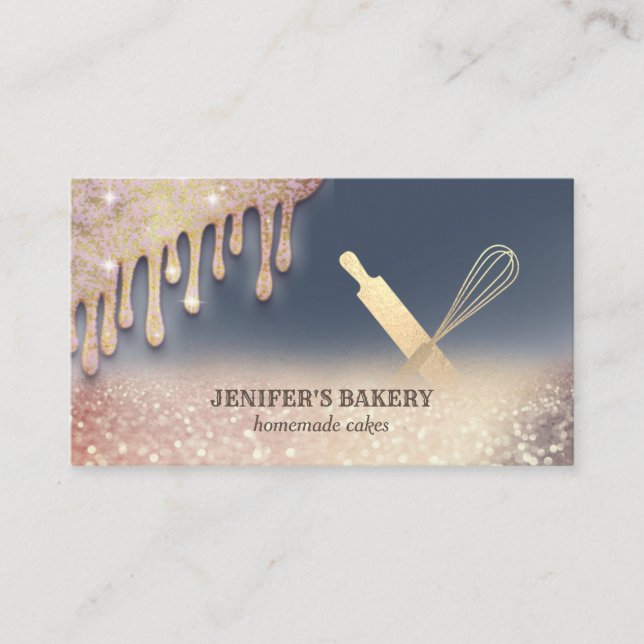 Cartão De Visita Pino rolante de ouro, ouro, uísque, padaria de coz (Frente)