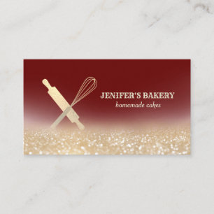 Cartão De Visita Pino rolante de ouro, padaria chef de cozinha