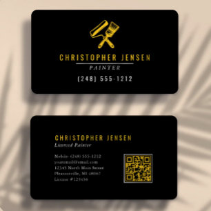Cartão De Visita Pintor Código QR Preto Amarelo Arredondado Pintura
