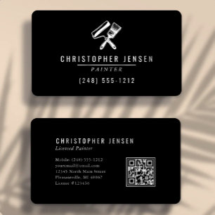 Cartão De Visita Pintor Código QR Preto e Branco Pintura Arredondad