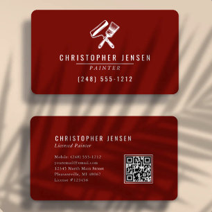 Cartão De Visita Pintor Código QR Vermelho Bordô Arredondado Pintur
