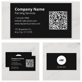 Cartão De Visita Pintor de Código QR Escaneável Preto