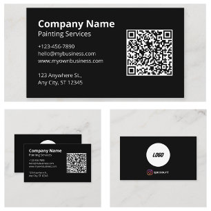 Cartão De Visita Pintor de Código QR Escaneável Preto