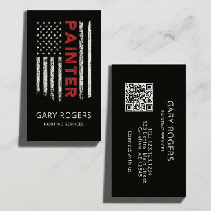Cartão De Visita Pintor de Código QR Moderno Bandeira Americana