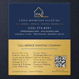 Cartão De Visita Pintor Pintando Código QR Dourado Metálico