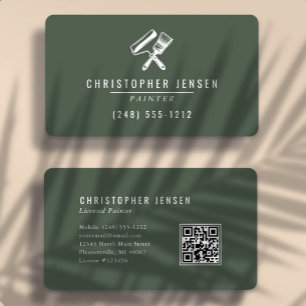 Cartão De Visita Pintor QR Code Verde Escuro Arredondado Pintura