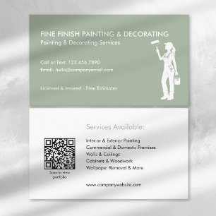 Cartão De Visita Pintora Decoradora Trabalhadora Código QR Verde Br