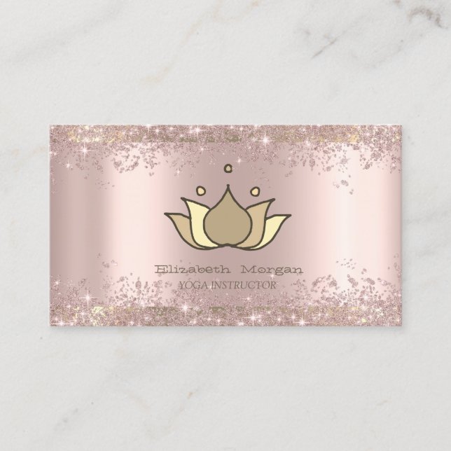 Cartão De Visita Pintura à mão Lotus Rosa Glitter Dourado Yoga (Frente)