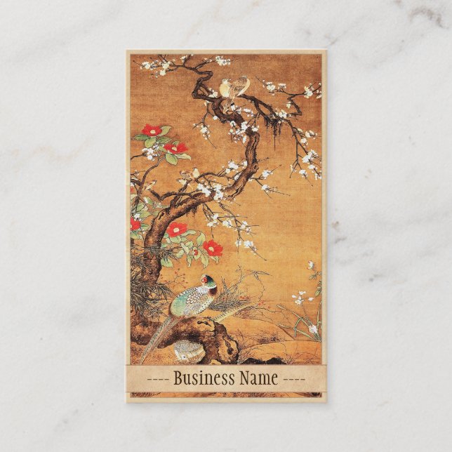 Cartão De Visita pintura chinesa oriental e faisão de faisão (Frente)