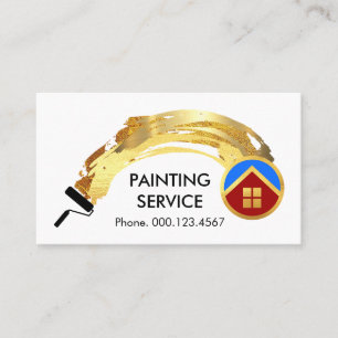Cartão De Visita Pintura com Rolo de Pintura Dourada em Casa