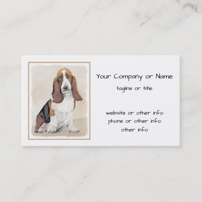 Cartão De Visita Pintura de Cachorro Basset - Arte de Cachorro Orig (Frente)