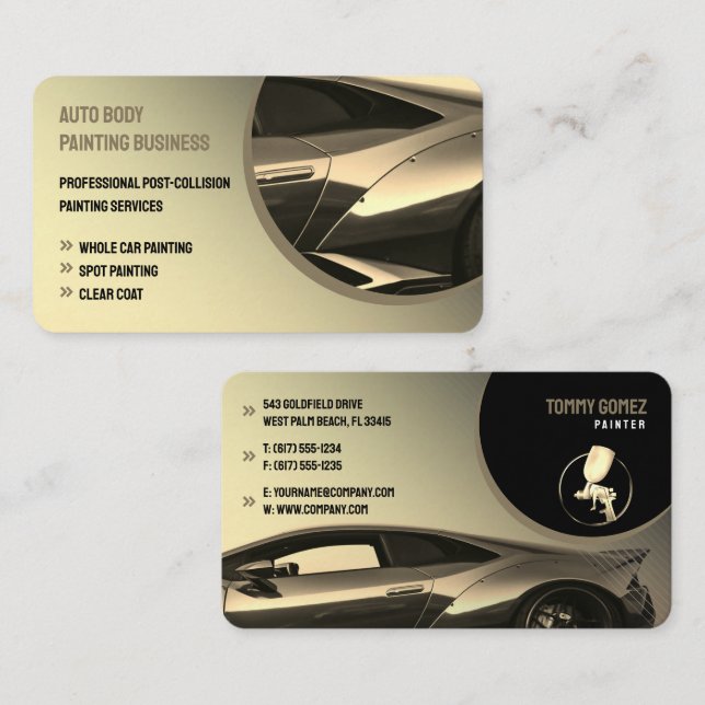 Cartão De Visita Pintura de corpo automático | Moderno profissional (Frente/Verso)