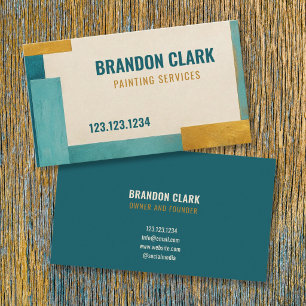 Cartão De Visita Pintura de Moldura com Bloco de Cor Teal e Dourado