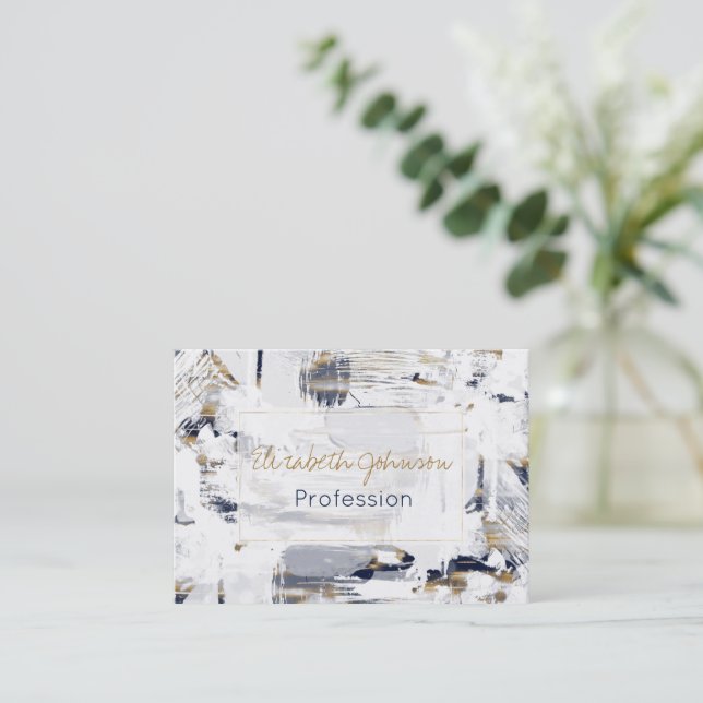 Cartão De Visita Pintura de pincel azul-branco e Dourada (Em pé/Frente)