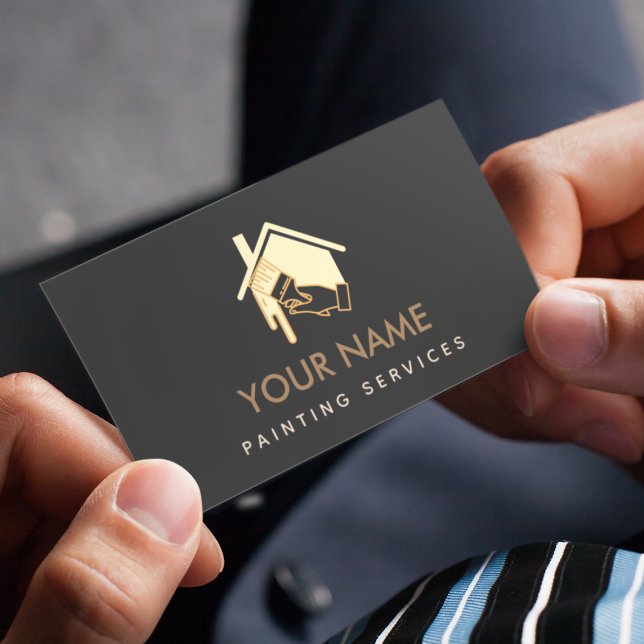 Cartão De Visita Pintura de Pincel Moderno Creme Neutro e Preto (Criador carregado)