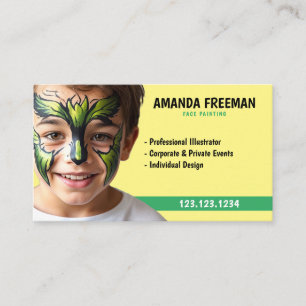 Cartão De Visita Pintura de rosto verde e amarelo