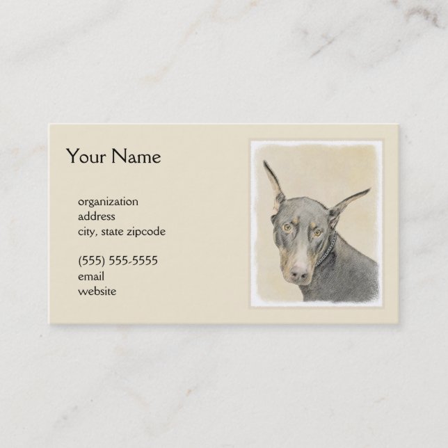 Cartão De Visita Pintura Doberman Pinscher - Arte Original para Cãe (Frente)