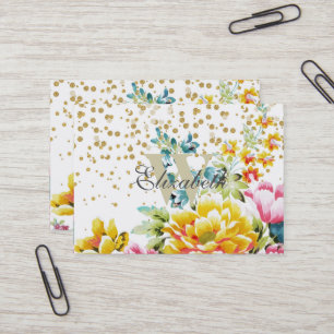 Cartão De Visita pintura floral aquosa e trabalho de arte de confet