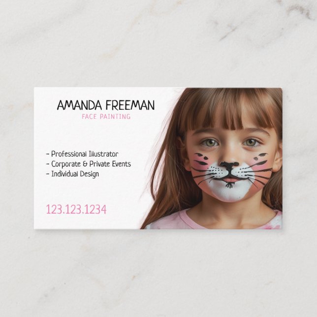 Cartão De Visita Pintura Simples, Rosa e Branca da Face de Criança (Frente)